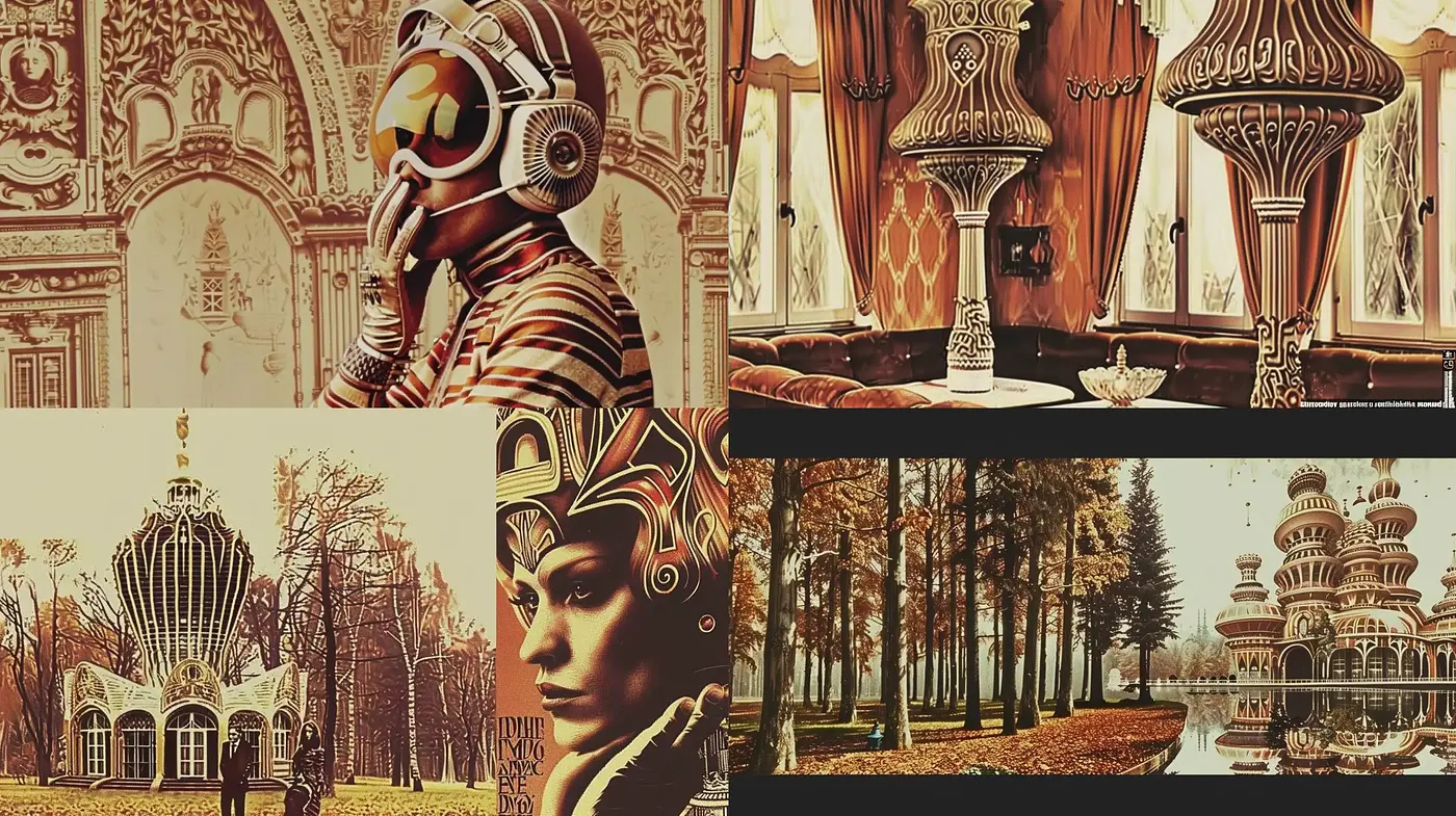 Sepia-toned Steampunk Dreamscapes Infused with Baroque Elements - Midjourney sref style