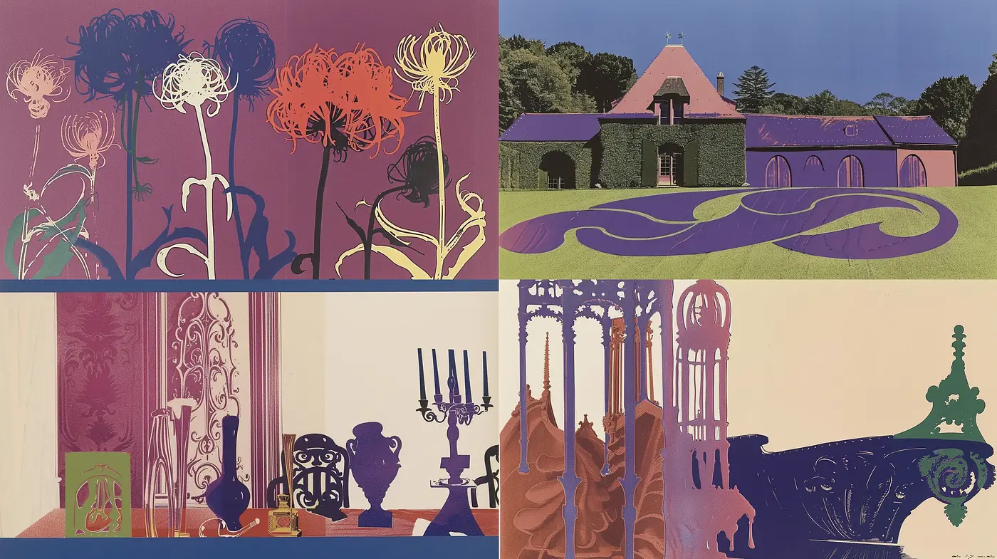 Silhouetted Forms and Stylized Contrasts in Abstracted Scenery - Midjourney sref style