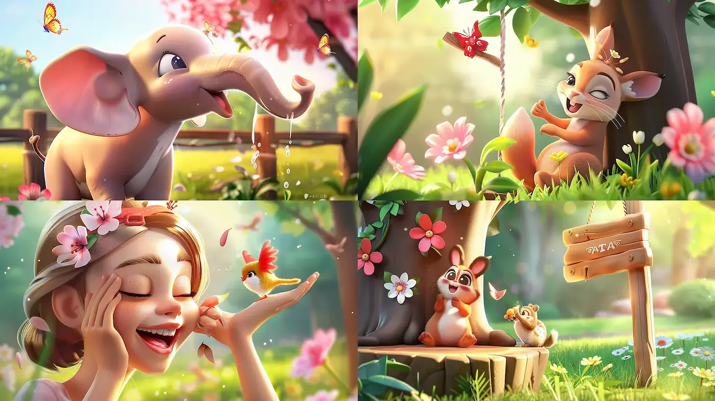 Whimsical and Lively Illustrative Style with Nature and Playful Characters - Midjourney sref style