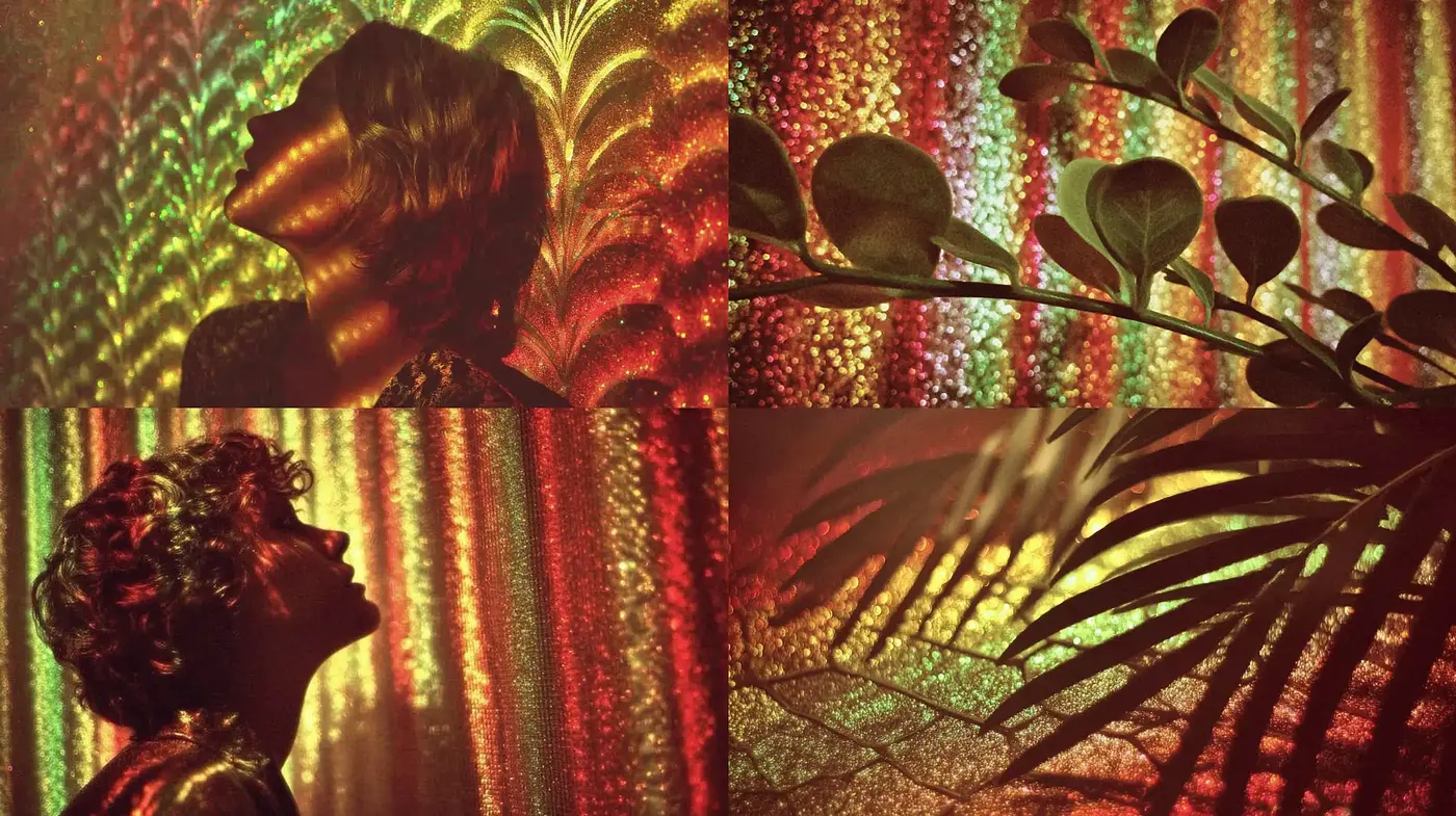 Captivating Visual Symphony with Glimmering Textures and Drenched in Warm Hues - Midjourney sref style