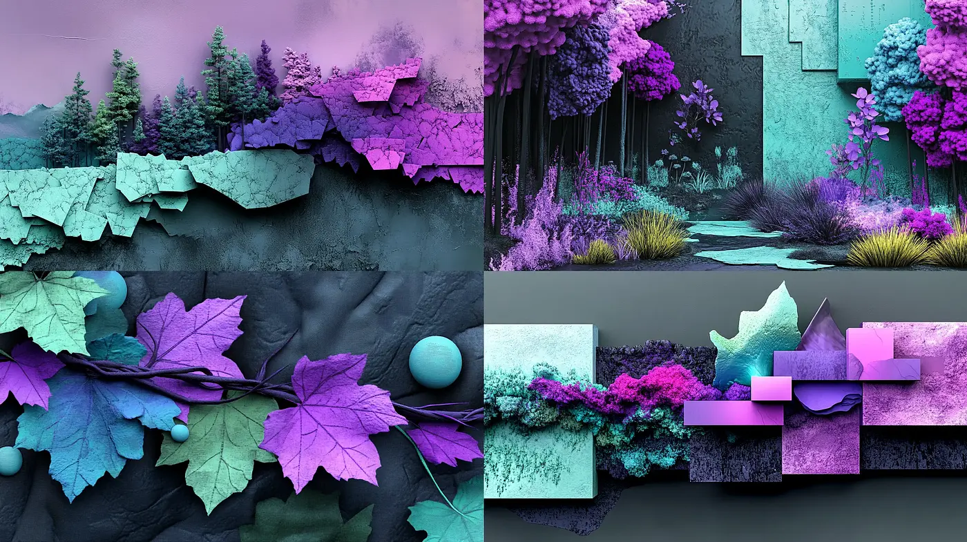 Surrealistic Dreamscape with Ethereal Flora and Geometric Contrasts - Midjourney sref style
