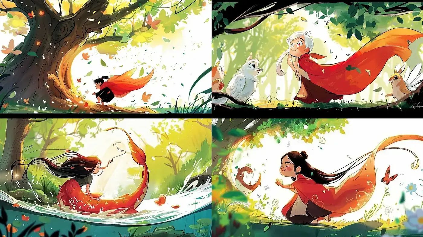 Vibrant, whimsical style with a strong emphasis on nature and movement - Midjourney sref style