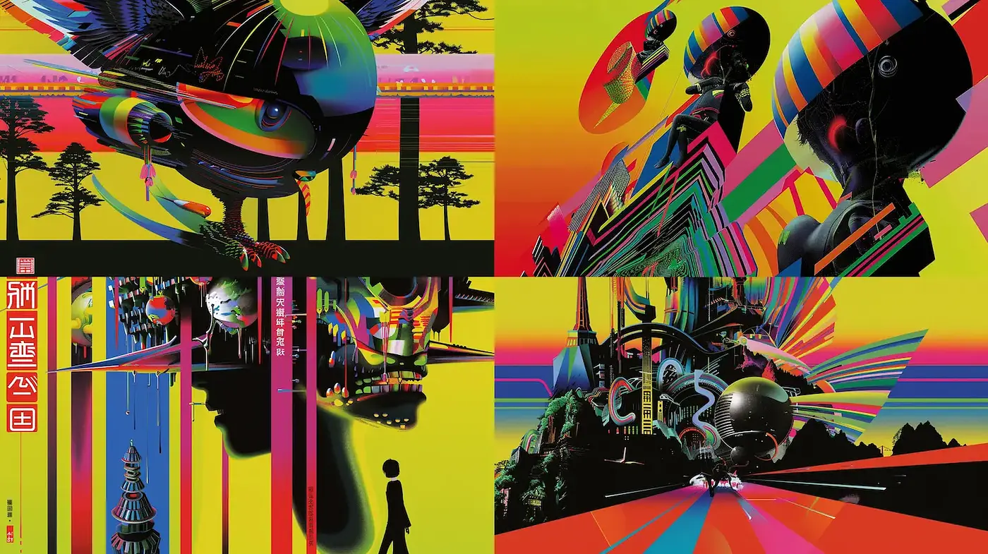Vivid and Futuristic Dreamscape with a Retro Aesthetic - Midjourney sref style