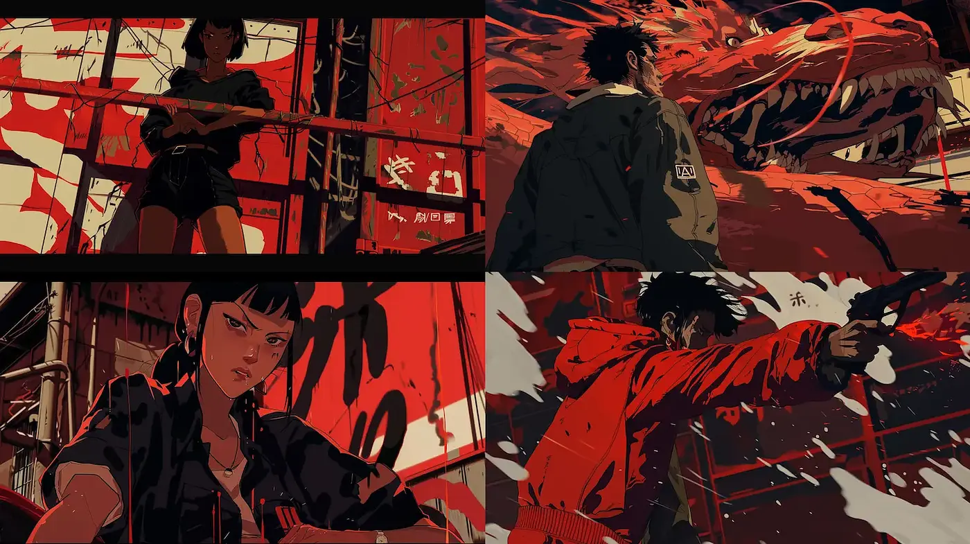 Dynamic and Edgy Urban Art Style with a Neo-Tokyo Influence - Midjourney sref style