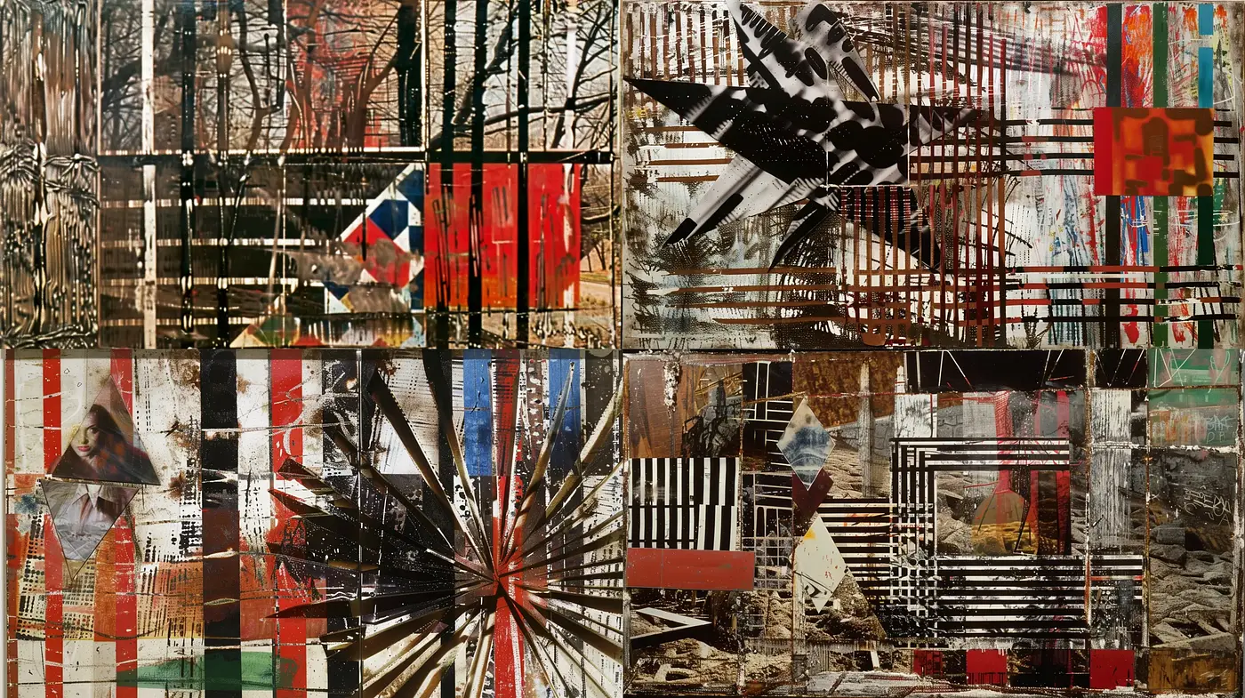 Abstract Geometric Convergence in Mixed Media - Midjourney sref style