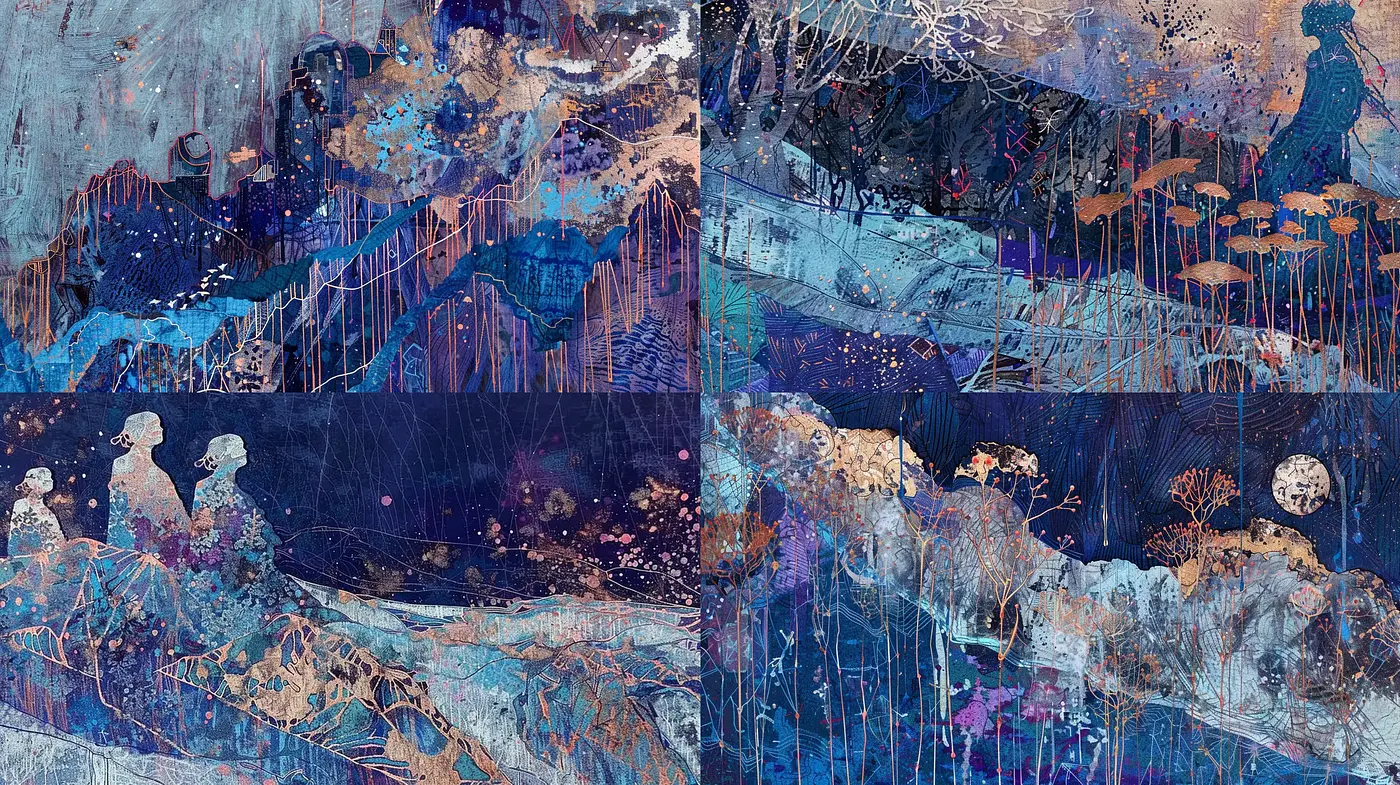 Cosmic Etchings: An Abstract Dance of Textural Vibrancy - Midjourney sref style