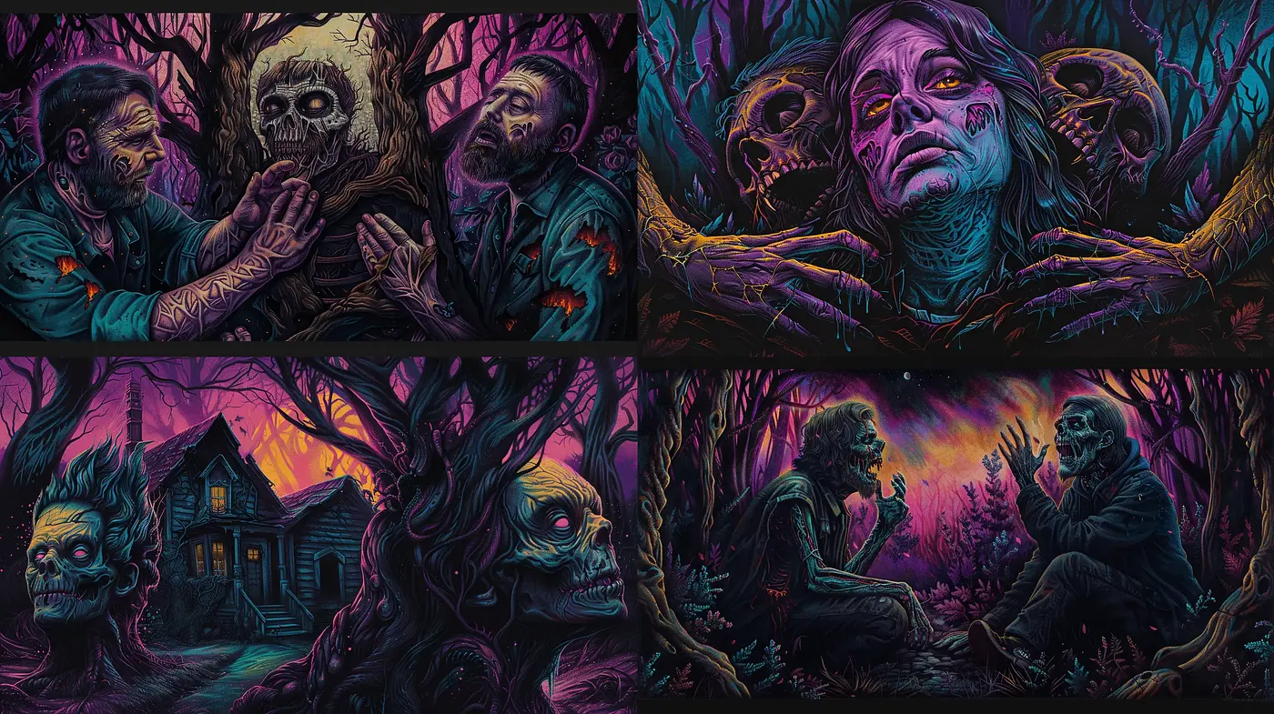 Eerie Nocturnal Hues: A Gothic Tapestry of the Macabre - Midjourney sref style