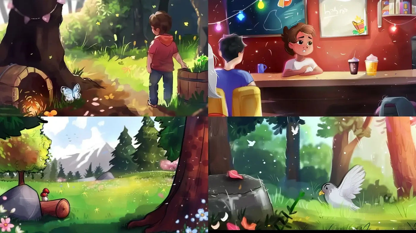 Enchanting Storybook Illustration Style with Vibrant Colors and Lush Scenery - Midjourney sref style