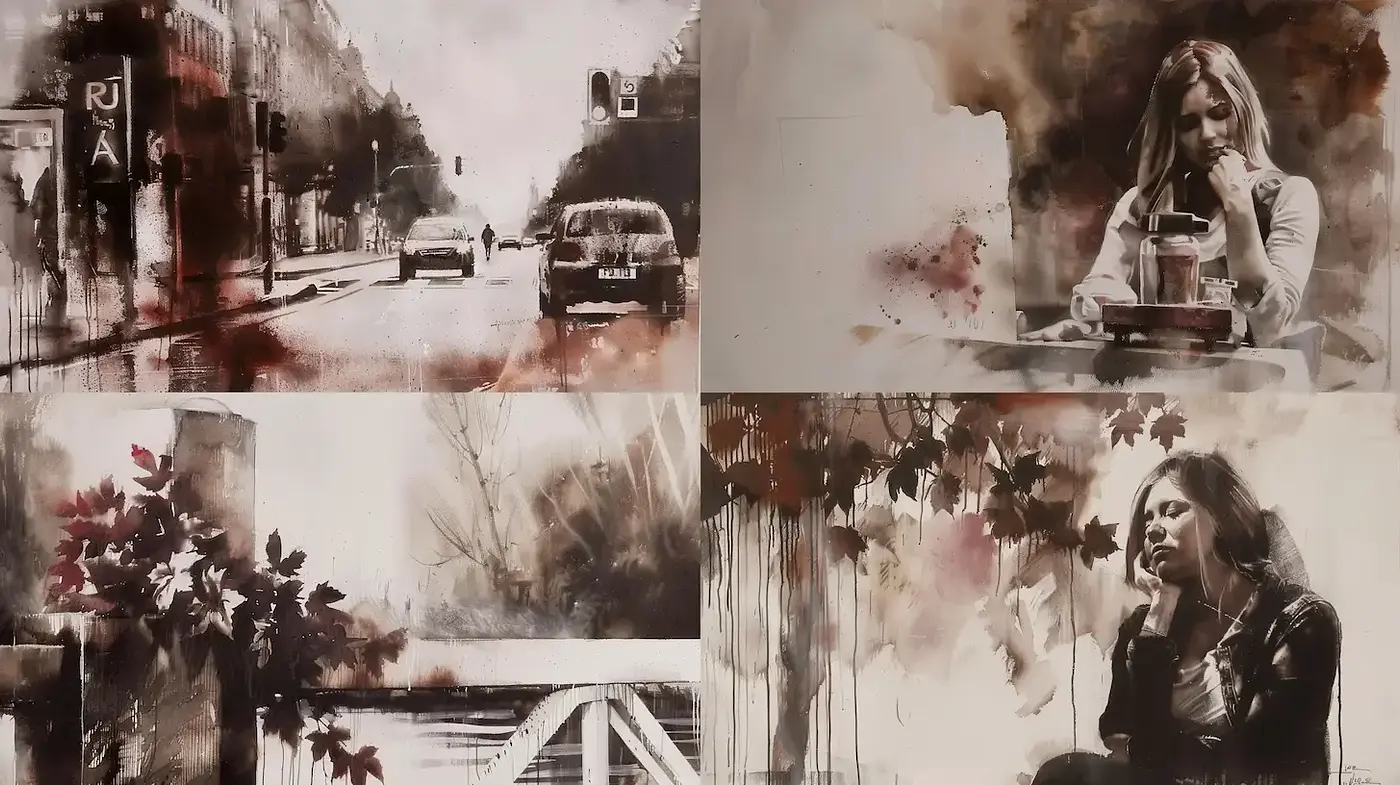 Ethereal Urban Watercolor Aesthetic with a Melancholic Vibe - Midjourney sref style