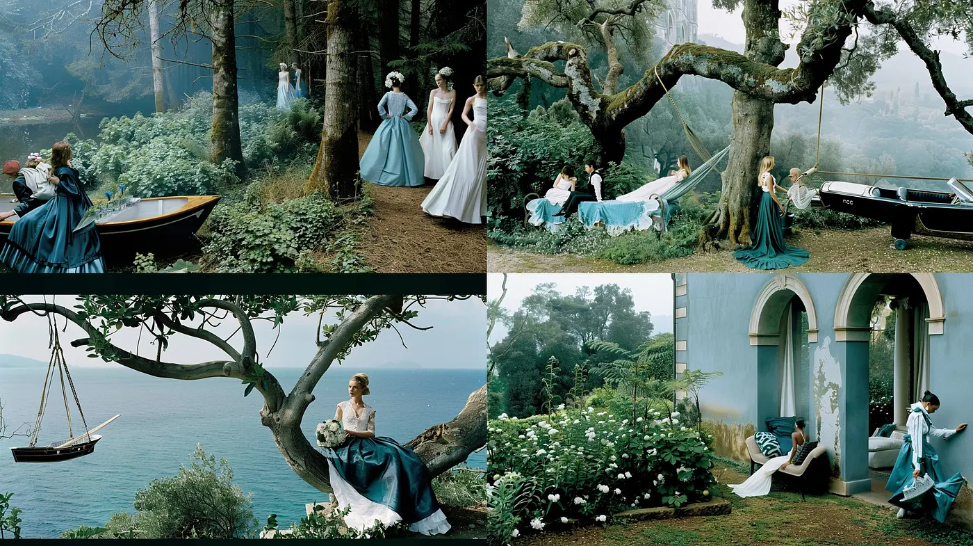 Ethereal Elegance in Cool Tonal Brushwork: A Serene Blend of Pastel and Earthy Hues Capturing Whimsical Dreamscapes - Midjourney sref style
