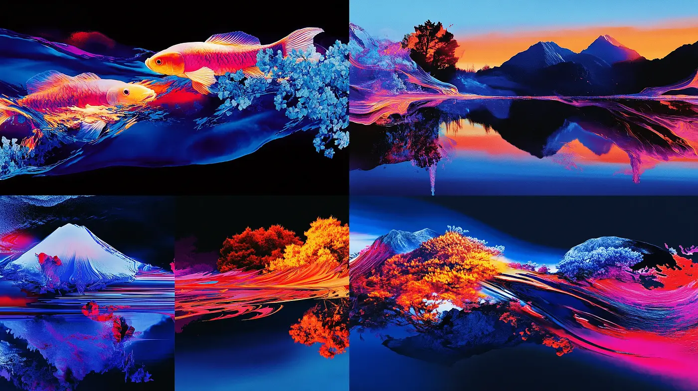 Luminous Contrast Art of Aquatic and Mountainous Ecosystems - Midjourney sref style