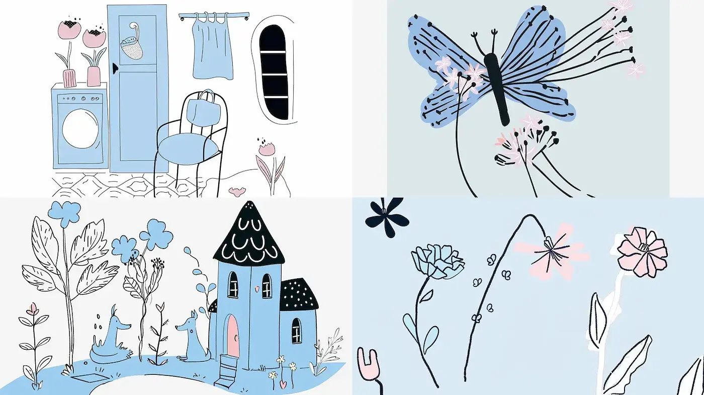 Charming and Whimsical Illustrations with Clean Lines and Soft Colors - Midjourney sref style