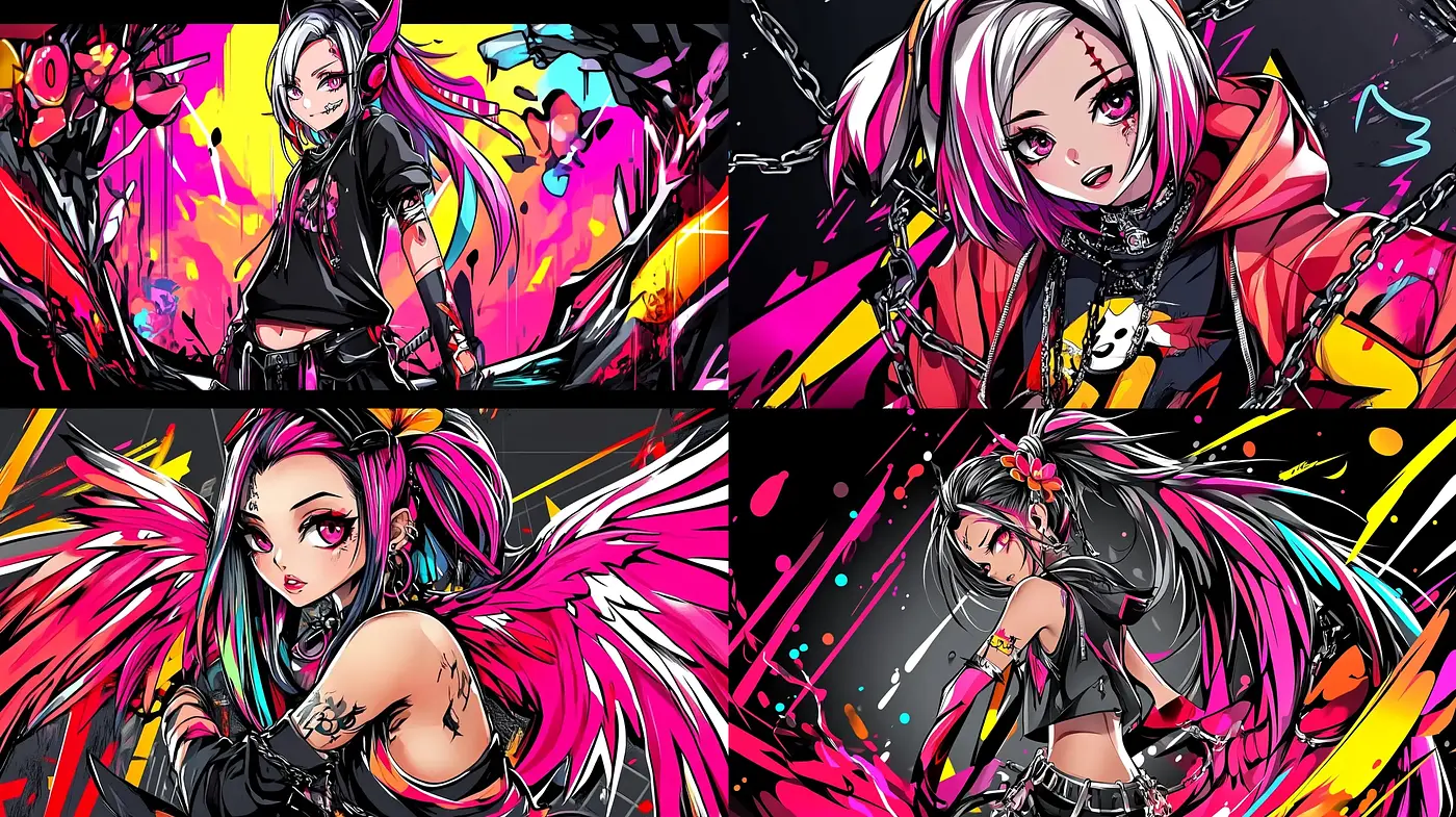 Dynamic Neon Cyberpunk Anime Fusion - Midjourney sref style