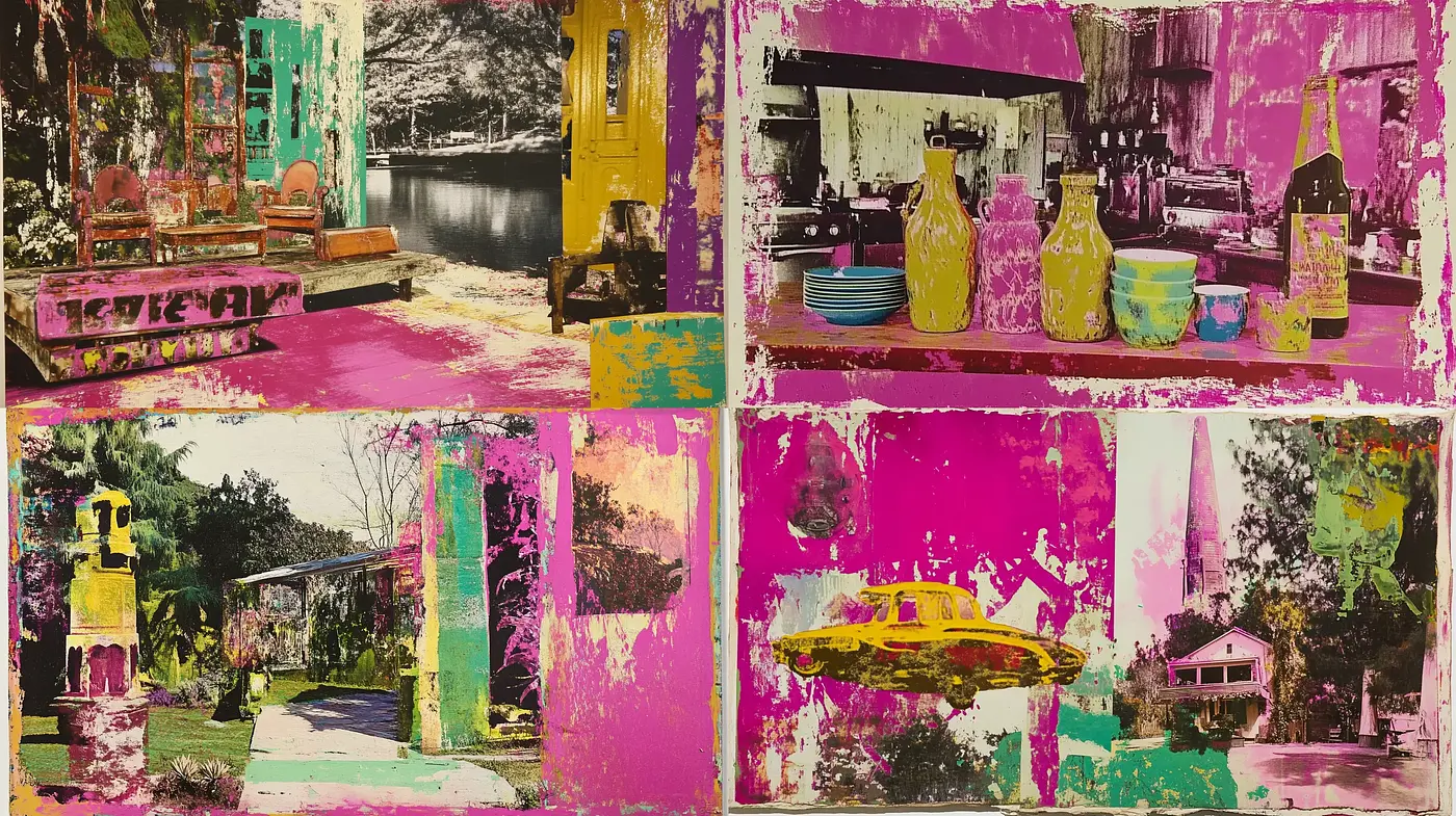 Vibrant Postmodern Collage Aesthetic with Retro Undertones - Midjourney sref style