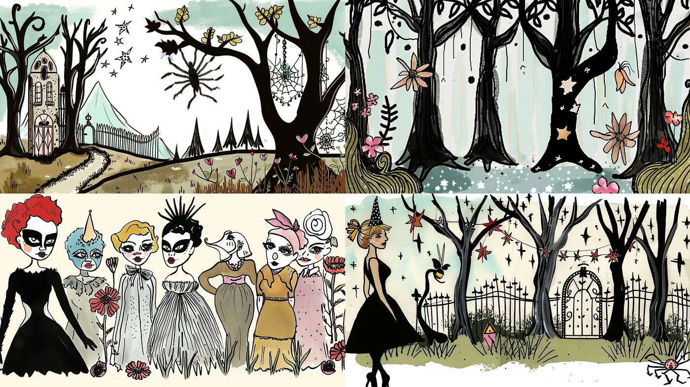Whimsical Gothic Fusion with a Hint of Edwardian Style - Midjourney sref style