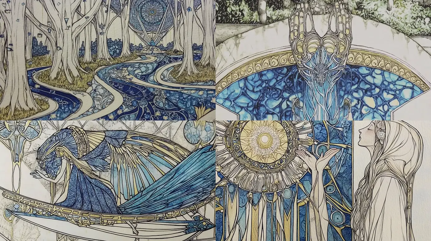 Ethereal Art Nouveau Dreamscape with Symbolist Overtones - Midjourney sref style