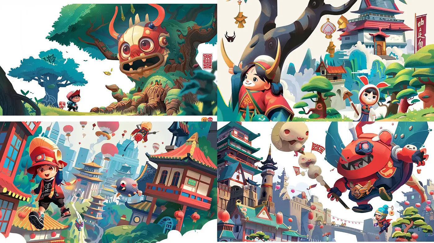 Vibrant Whimsicality: A Fusion of East Asian Aesthetics with Contemporary Animation Techniques - Midjourney sref style