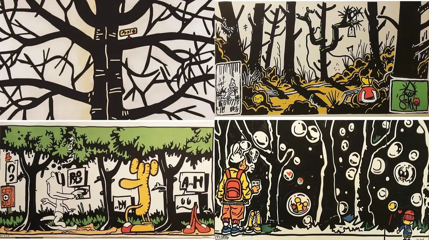 Stylized Illustrative Art with a Playful, Surreal Atmosphere - Midjourney sref style