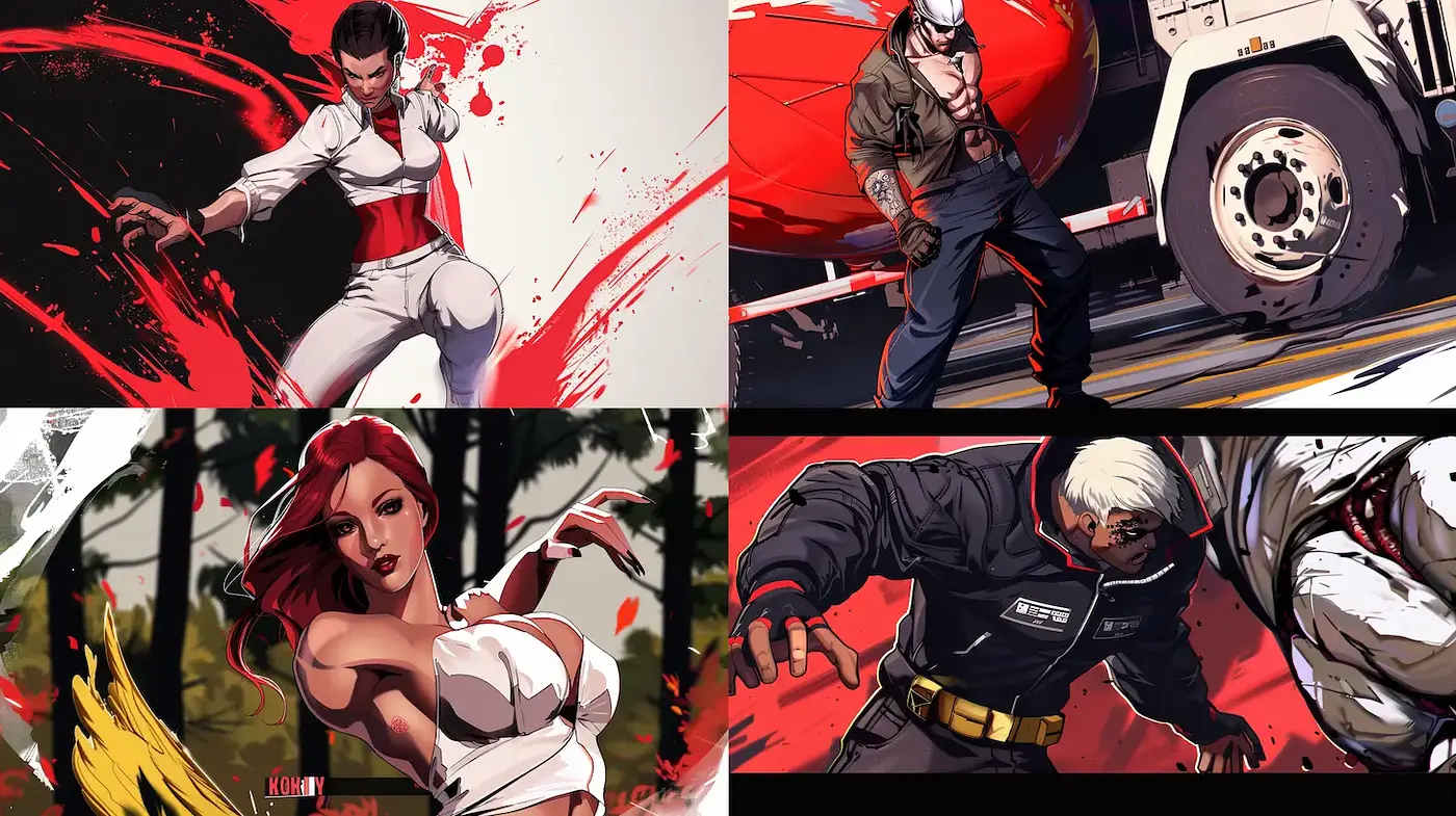 Dynamic Comic-Style Character Illustrations with Exaggerated Action and Bold Colors - Midjourney sref style