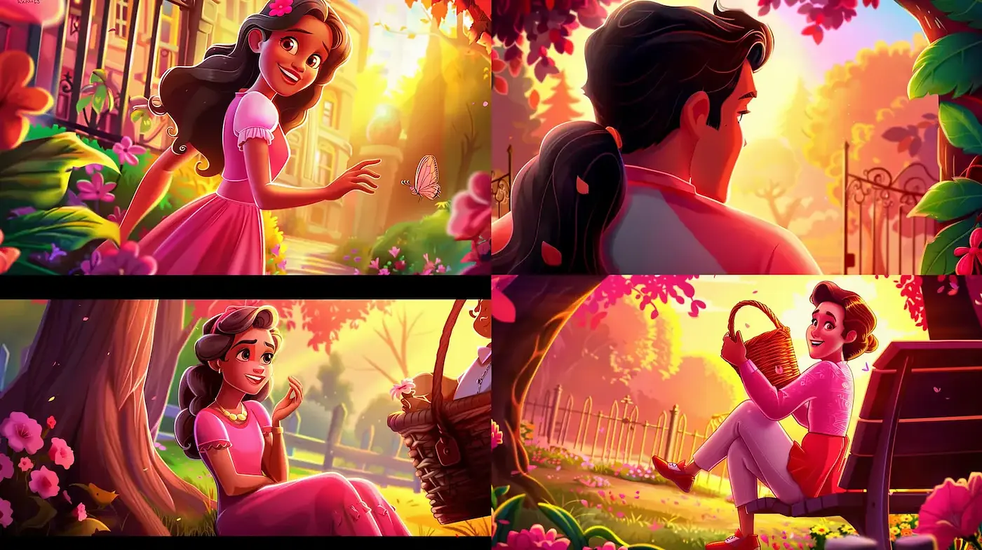 Vibrant and Whimsical Romantic Garden Scenes with a Dreamy Aura - Midjourney sref style