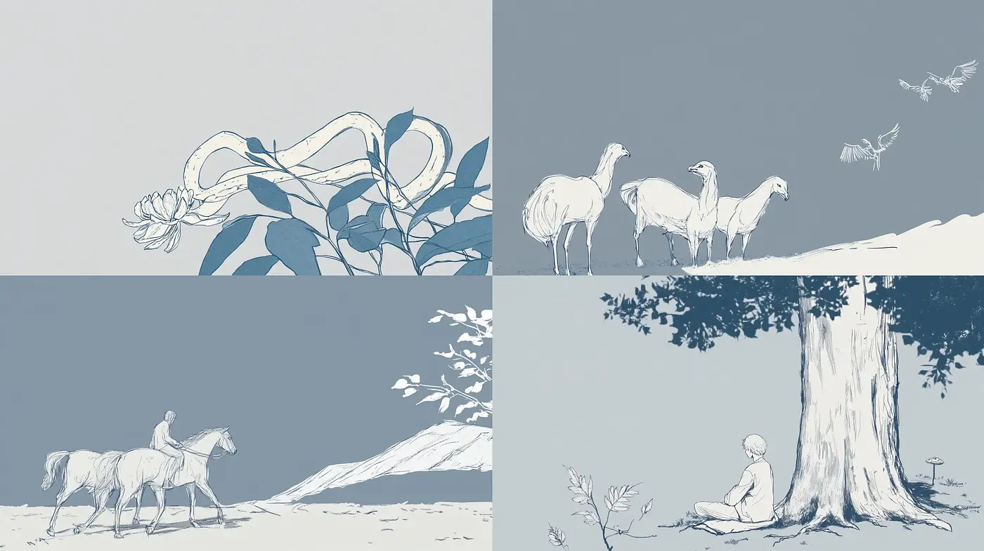 Serene Monochromatic Vignettes with a Pastoral Essence - Midjourney sref style