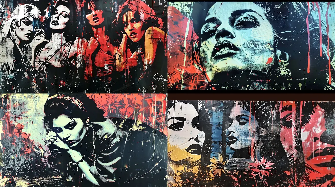 Gritty Urban Expressionism: A Vivid Fusion of Street Art and Emotive Portraiture - Midjourney sref style
