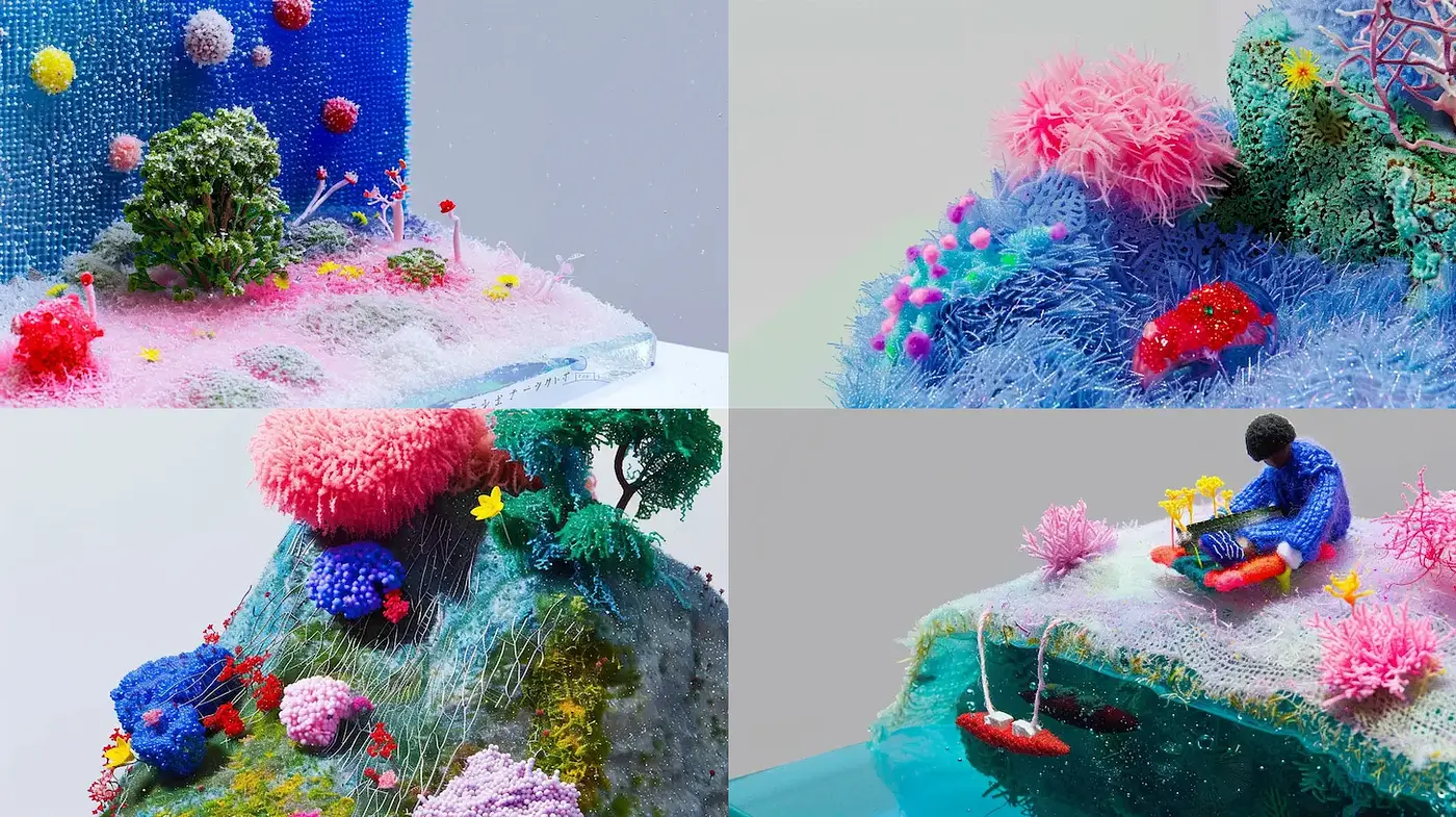 Colorful and Textured Landscapes with Playful Elements - Midjourney sref style