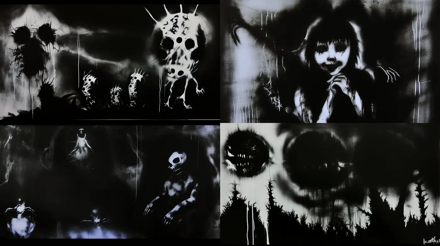 Monochromatic Shades of Melancholy: A Homage to Dark Surrealism - Midjourney sref style
