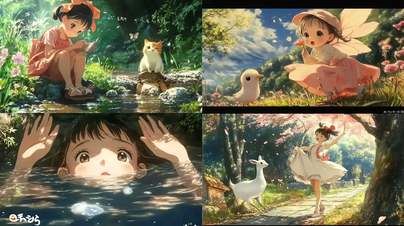 Serene Pastoral Anime-Inspired Scenes with Vivid Naturalism - Midjourney sref style