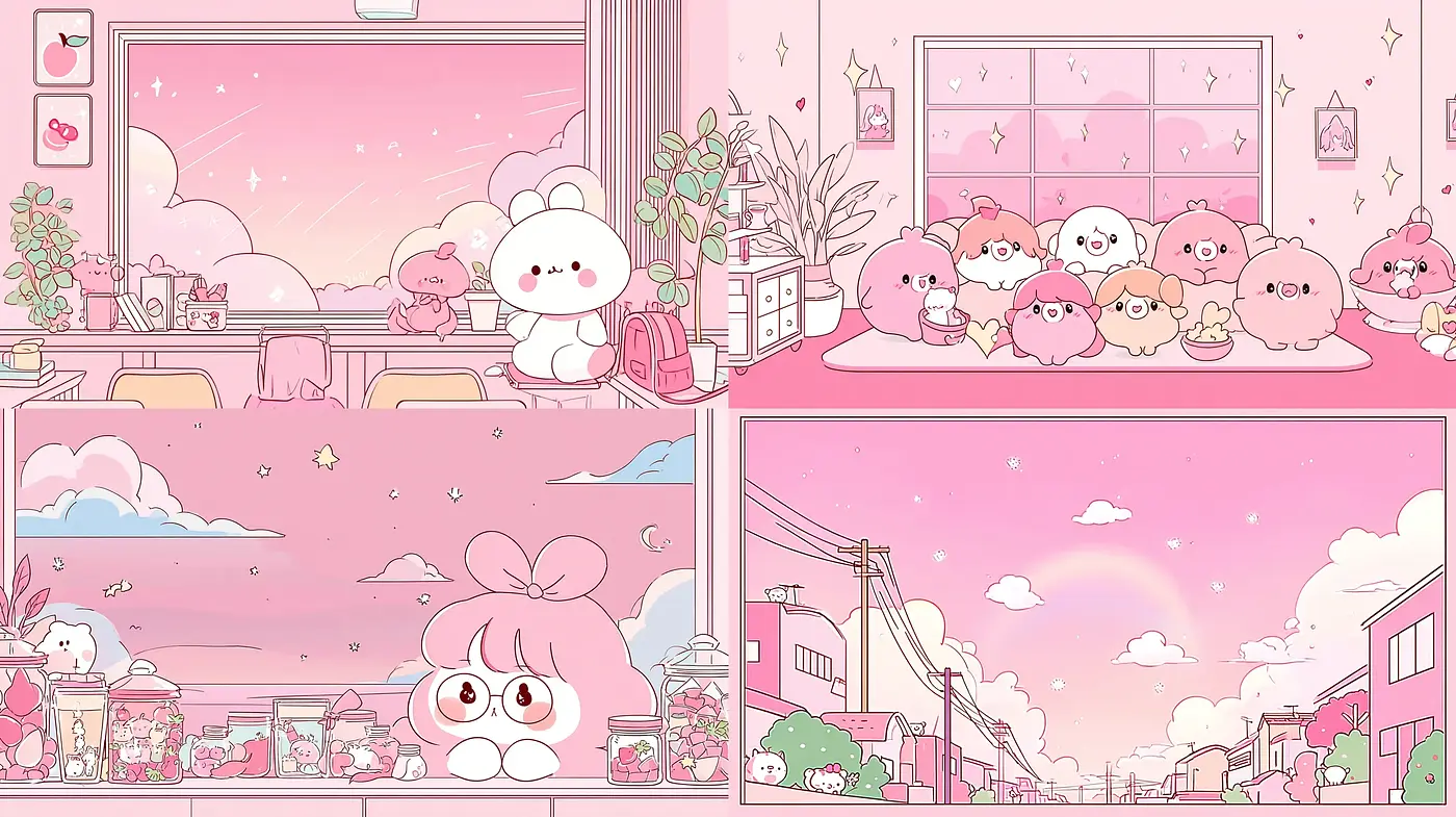 Playful pastel dreamscapes infused with kawaii aesthetics - Midjourney sref style