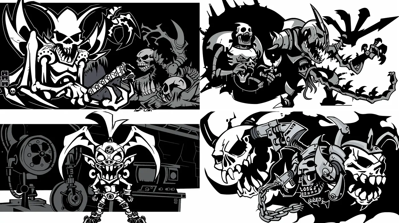 Monochromatic Dynamic Horror Comic Art - Midjourney sref style