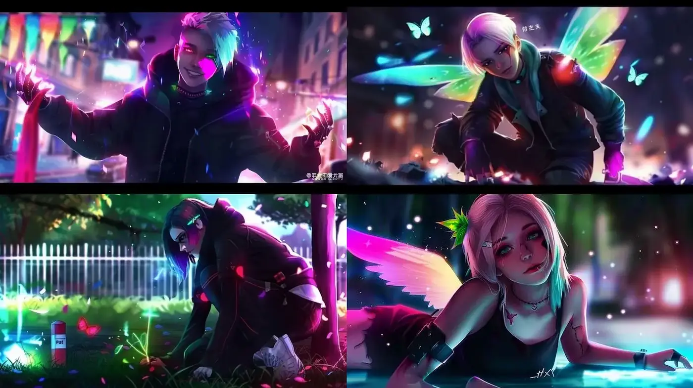 Vibrant Fantasy Illustrations with Neon Accents and Ethereal Lighting - Midjourney sref style