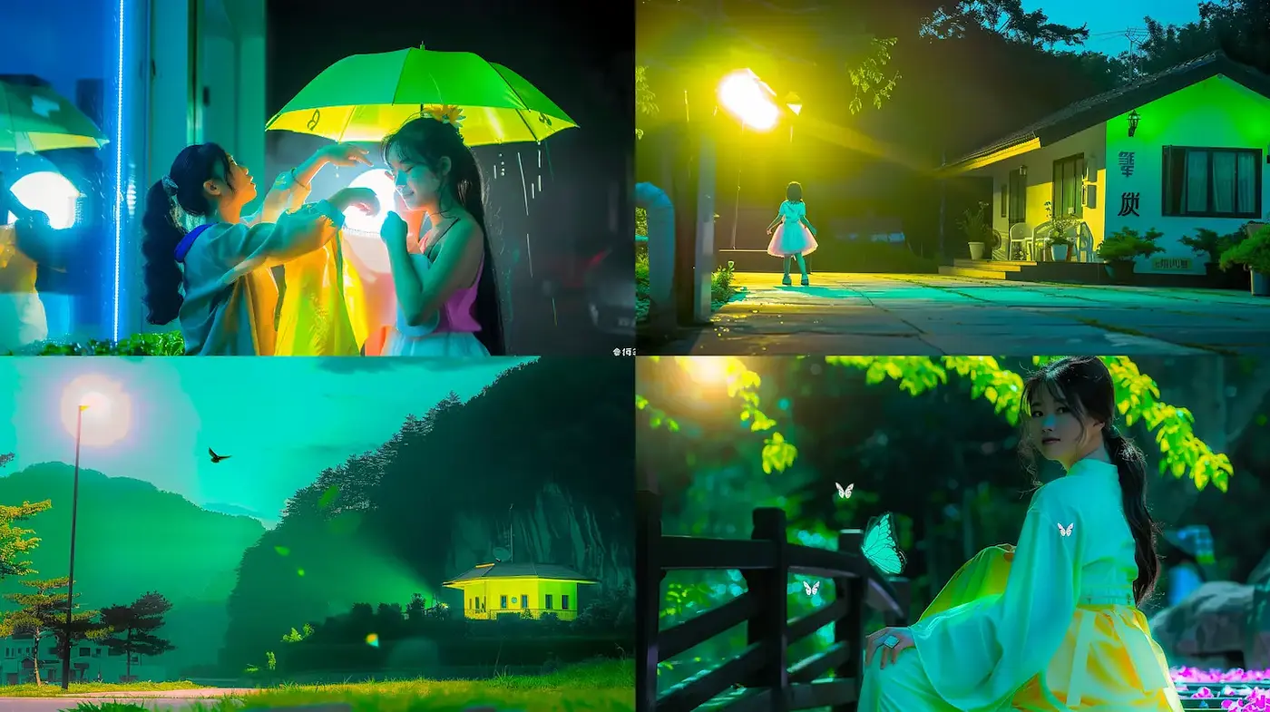 Mystical Serenity with Neon Hues and Ethereal Elements - Midjourney sref style