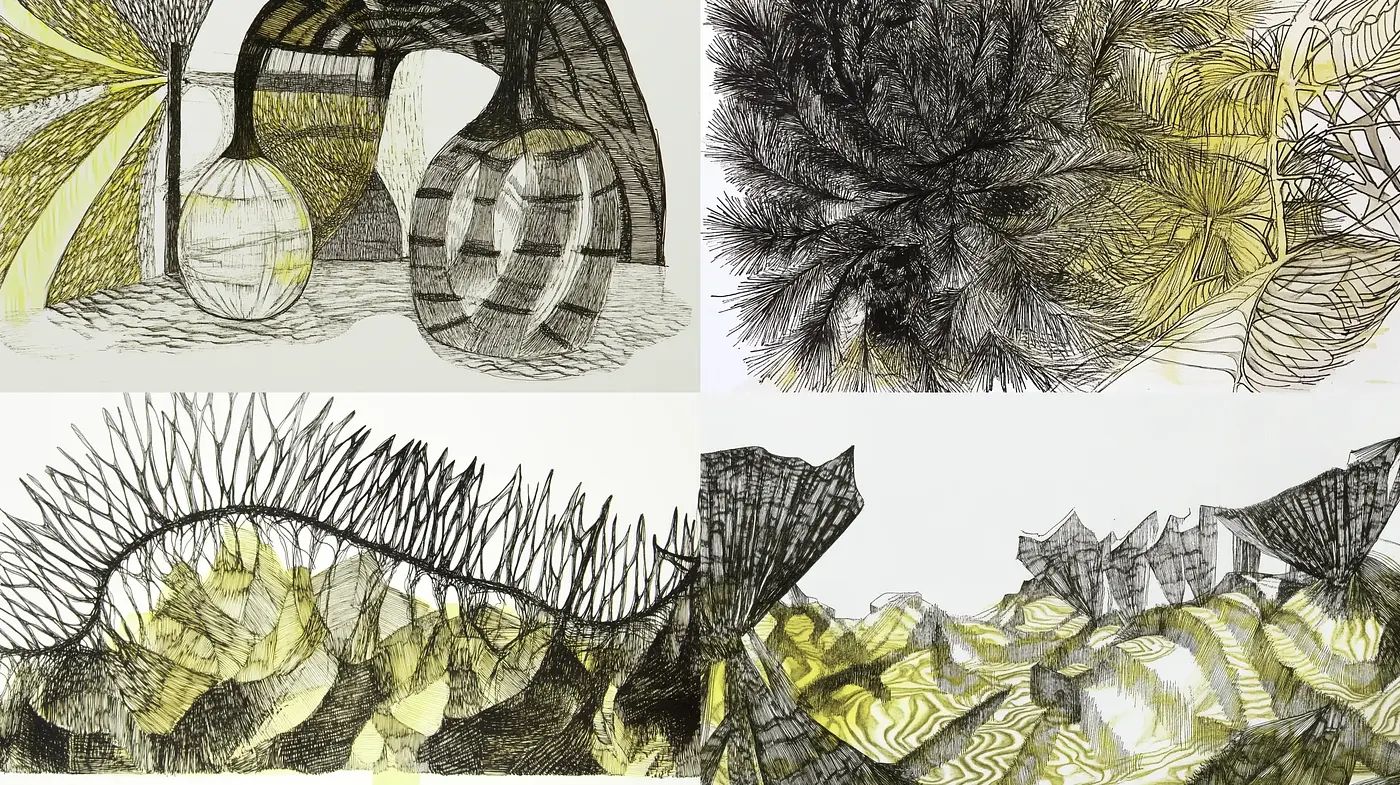 Abstract Organic Textural Exploration in Yellow and Grayscale - Midjourney sref style