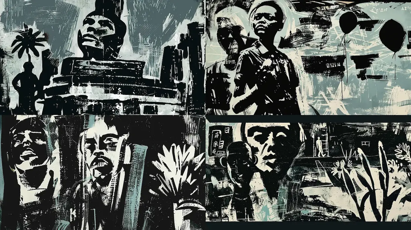 Monochromatic Expressionism with a Touch of Street Art - Midjourney sref style