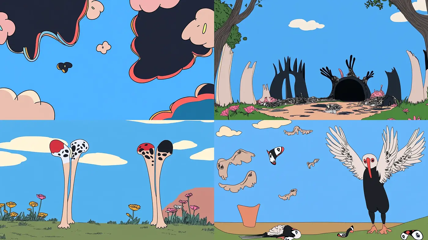 Whimsical Nature Fusion in Simplistic Cartoon Contours - Midjourney sref style