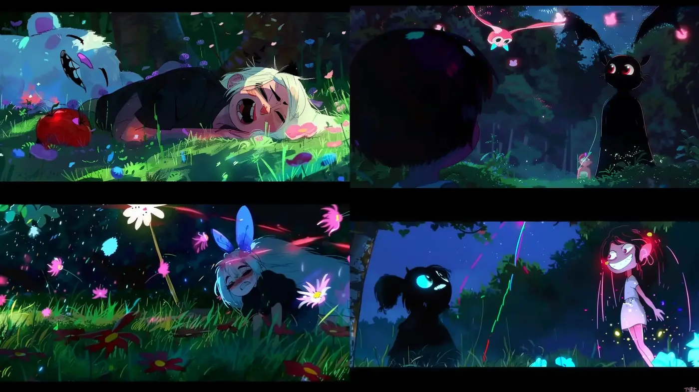 Enchanted Nocturne: A Luminous Dance of Color and Light in the Twilight Forest - Midjourney sref style