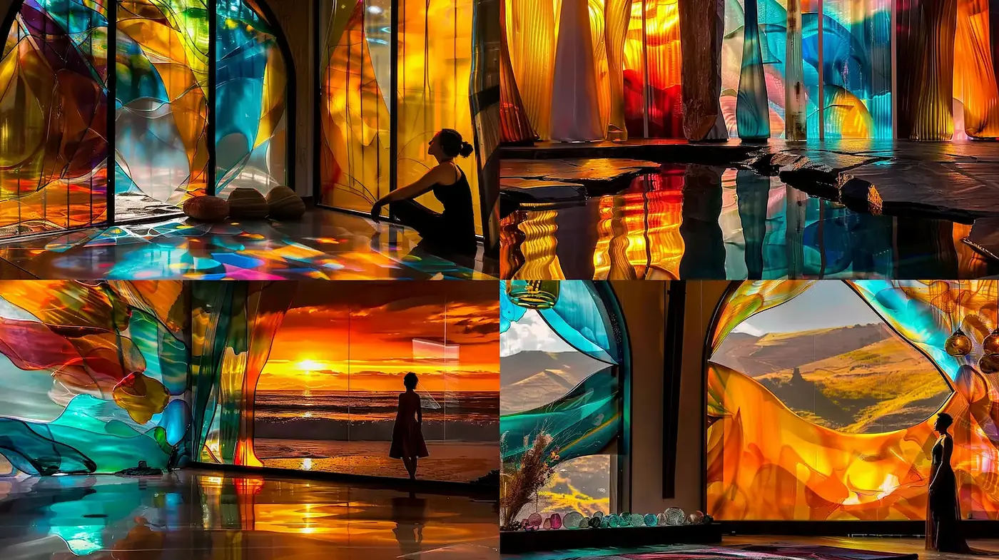 Luminous Abstract Spaces with Ethereal Textures and Enveloping Colors - Midjourney sref style