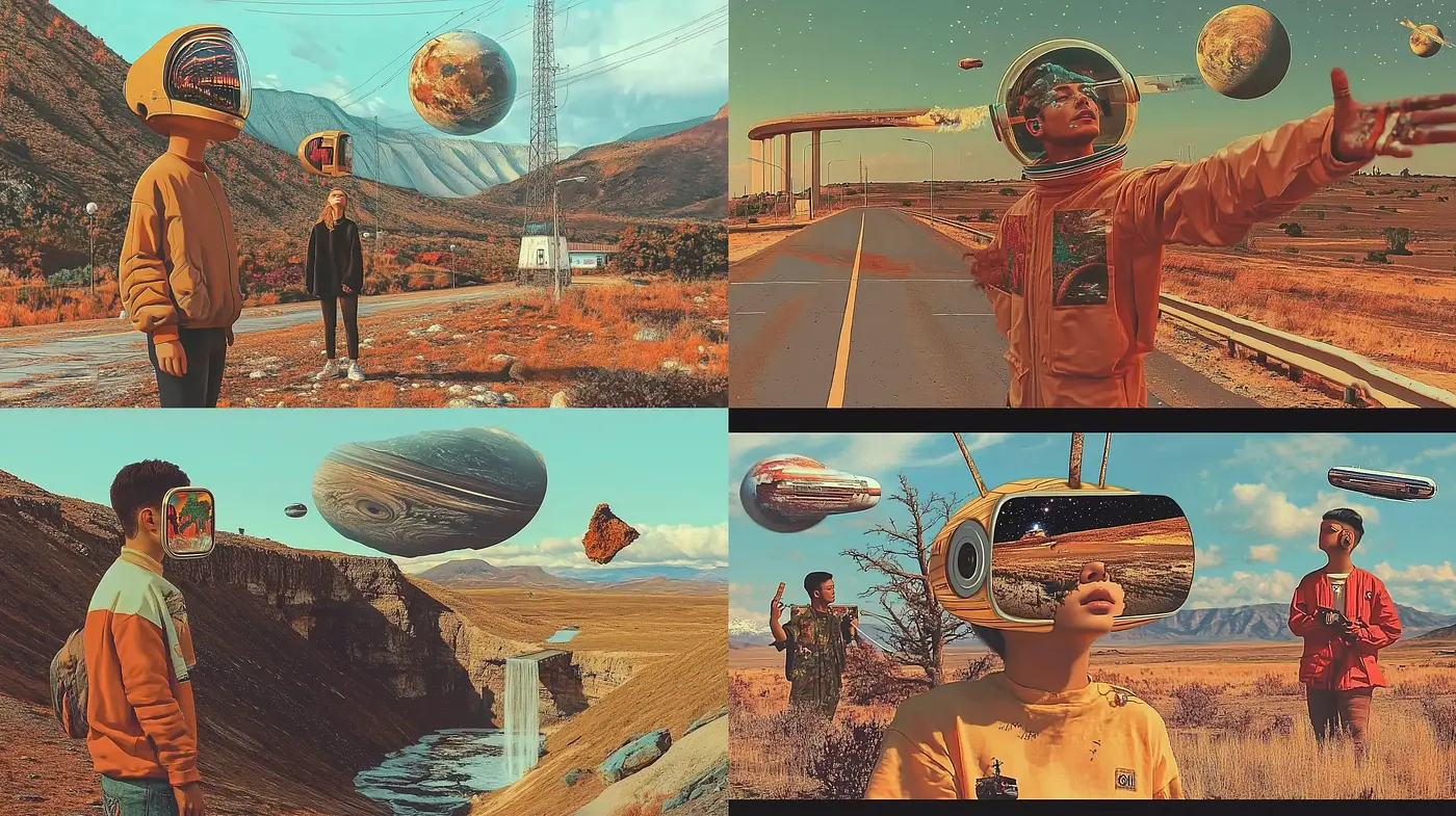 Retrofuturistic Visions of Cosmic Journeys with Warm Earthy Tones - Midjourney sref style