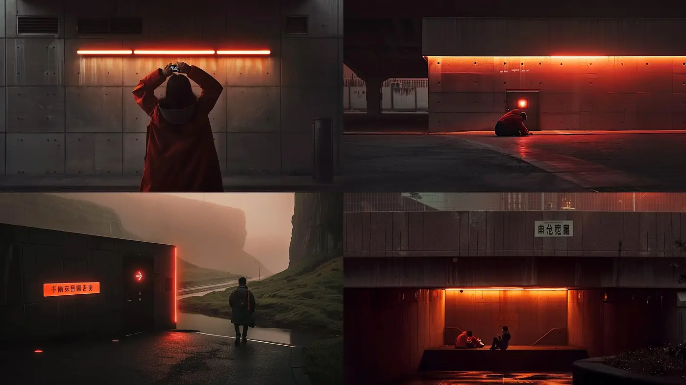 Nocturnal Hues of Solitude in Cinematic Scenes - Midjourney sref style