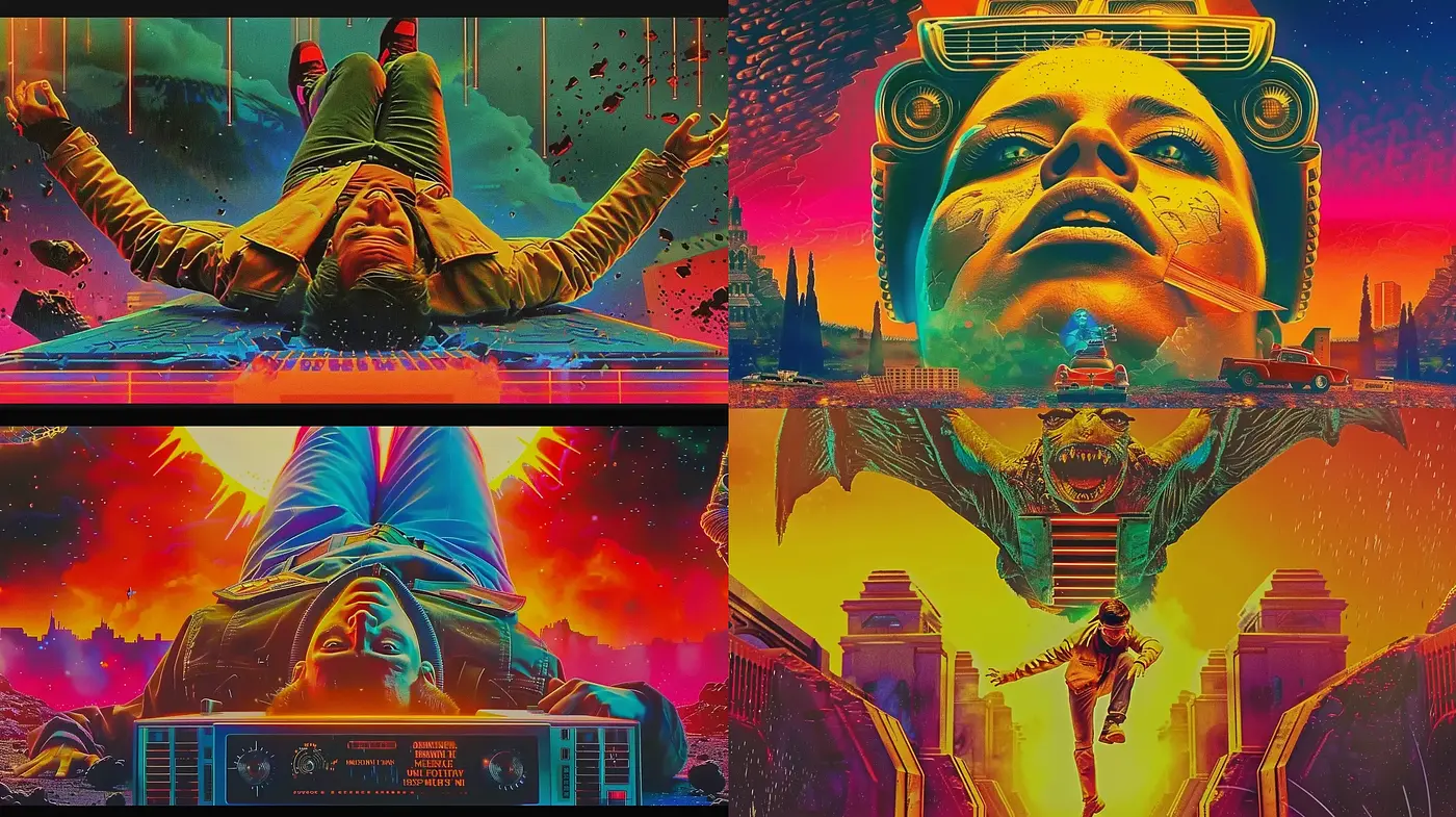 Retrofuturistic Dreamscape: A Synthesis of Vibrant Hues and Sci-Fi Nostalgia - Midjourney sref style