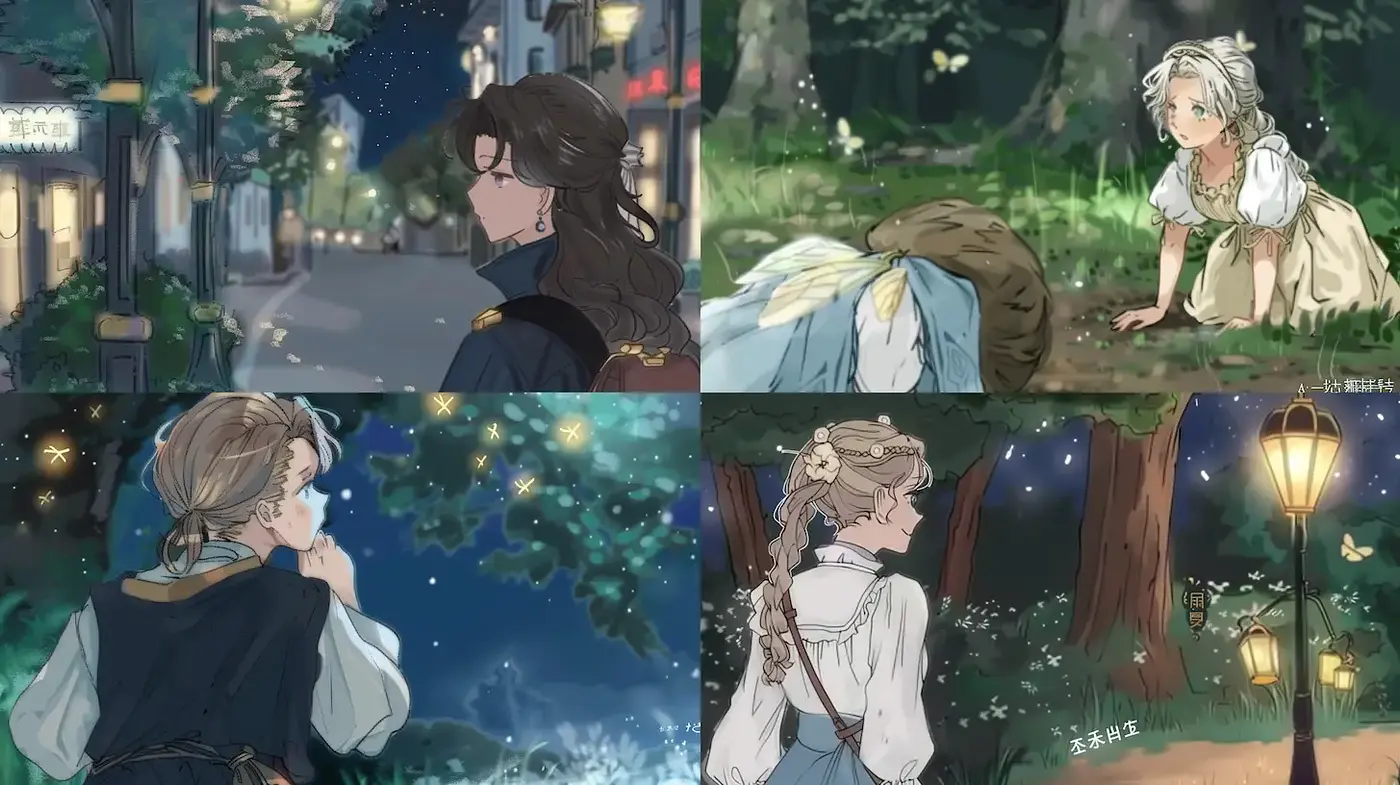 Enchanting Night Scenes with Whimsical Characters - Midjourney sref style