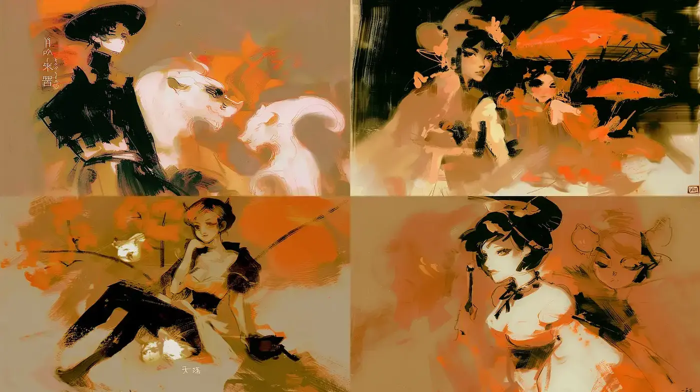 Dynamic Expressionist Art with a Blend of Warm Tones - Midjourney sref style