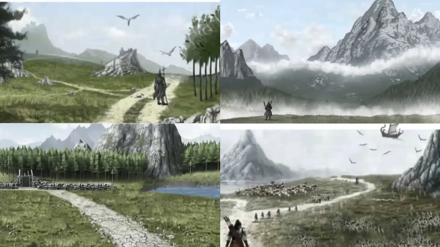 Misty Mountain Panoramas in Monochromatic Etherealism - Midjourney sref style