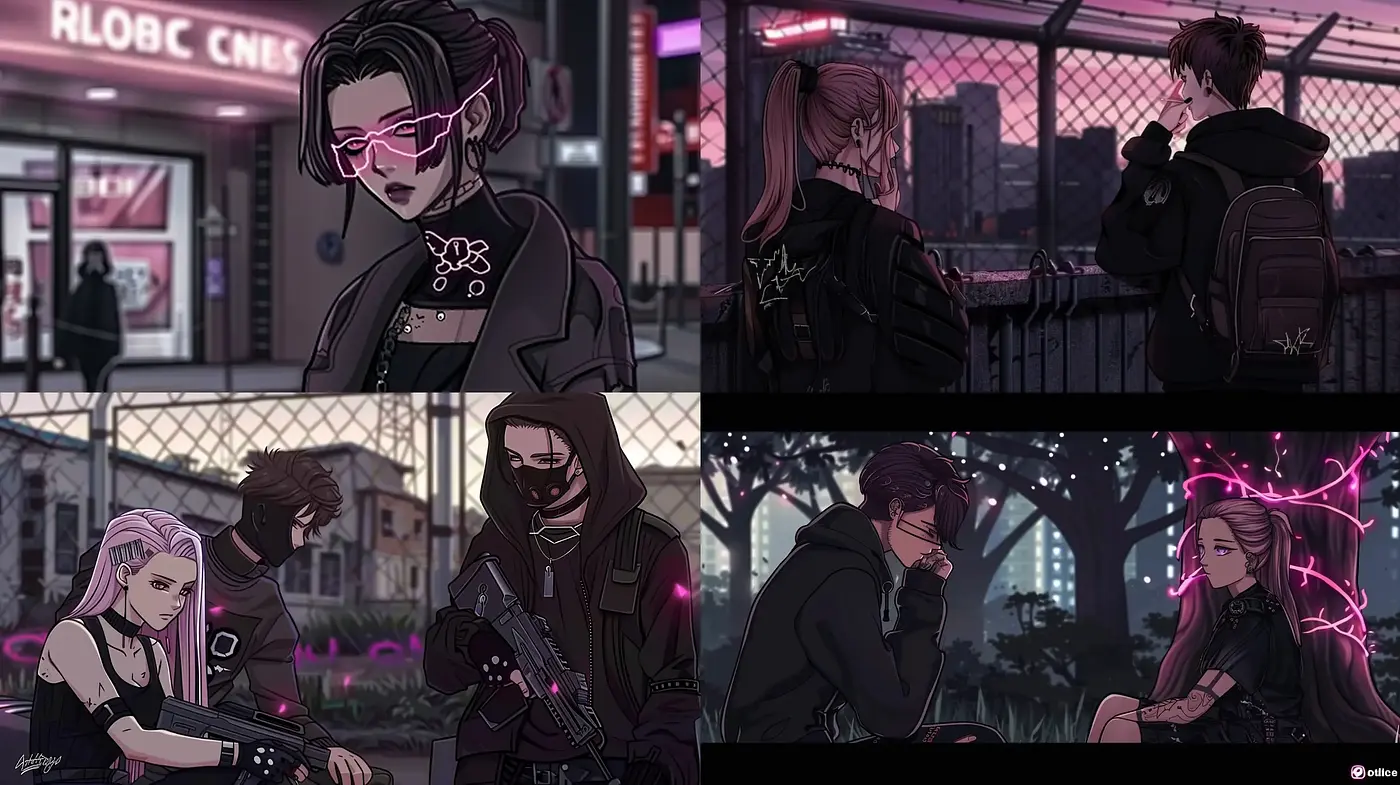 Neon-Noir Cyberpunk Aesthetic with Manga Influences - Midjourney sref style