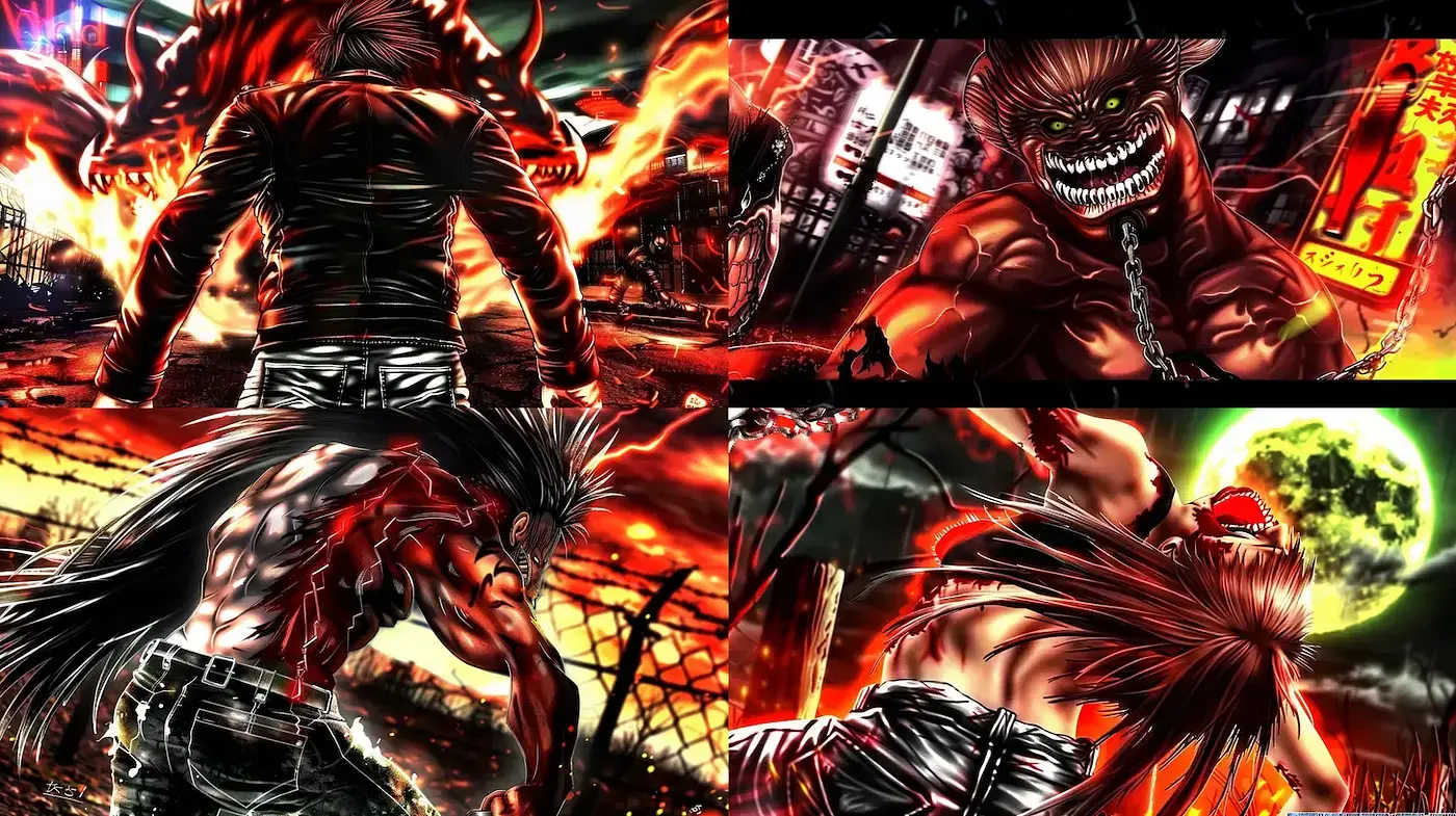 Dynamic and Intense Anime-Inspired Illustrations with Dark Themes - Midjourney sref style