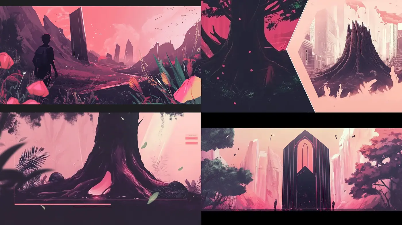 Ethereal Dreamscapes in Surreal Magenta Hues - Midjourney sref style