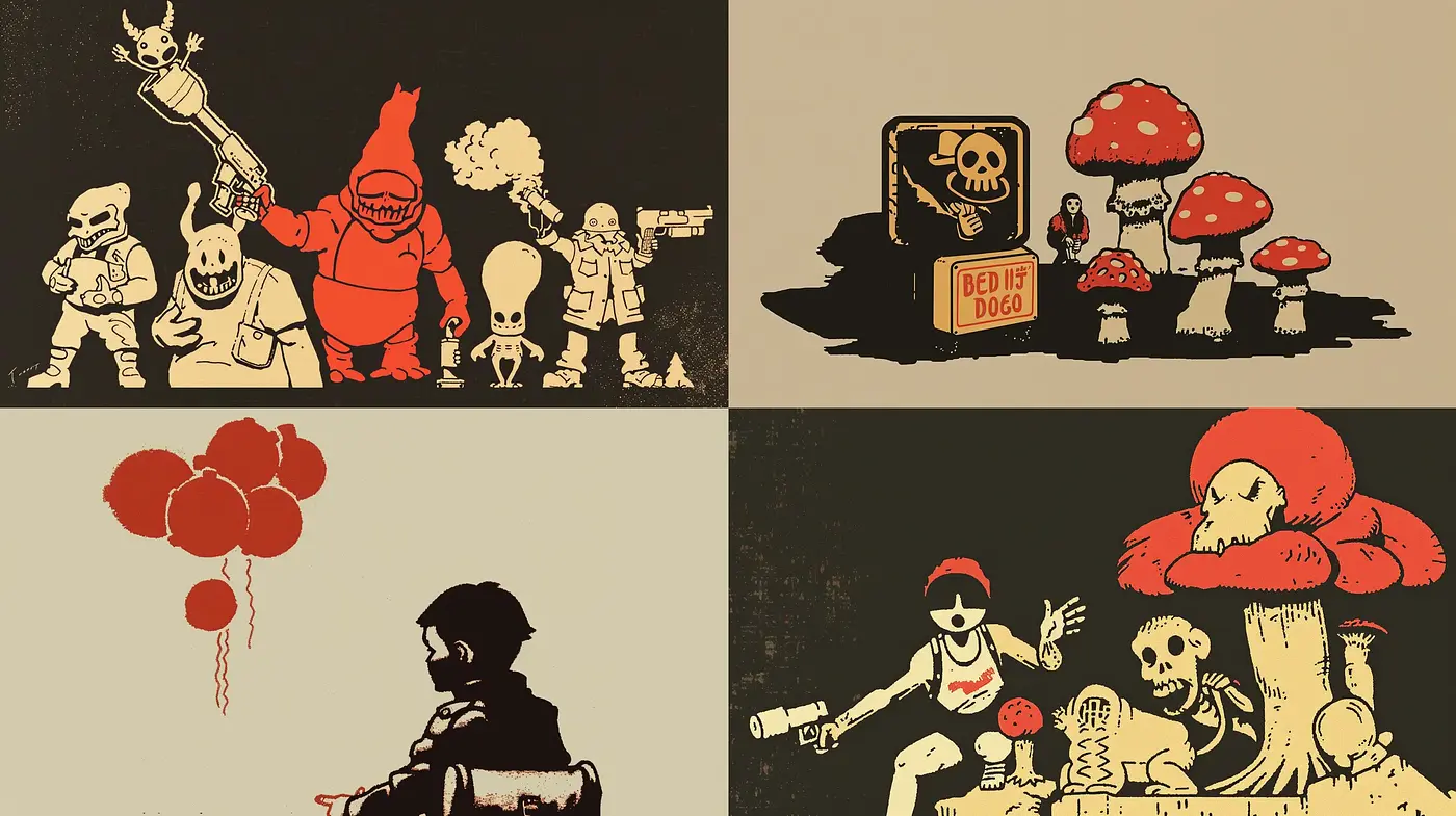 Surreal Macabre Shadows: A Darkly Whimsical Fusion - Midjourney sref style