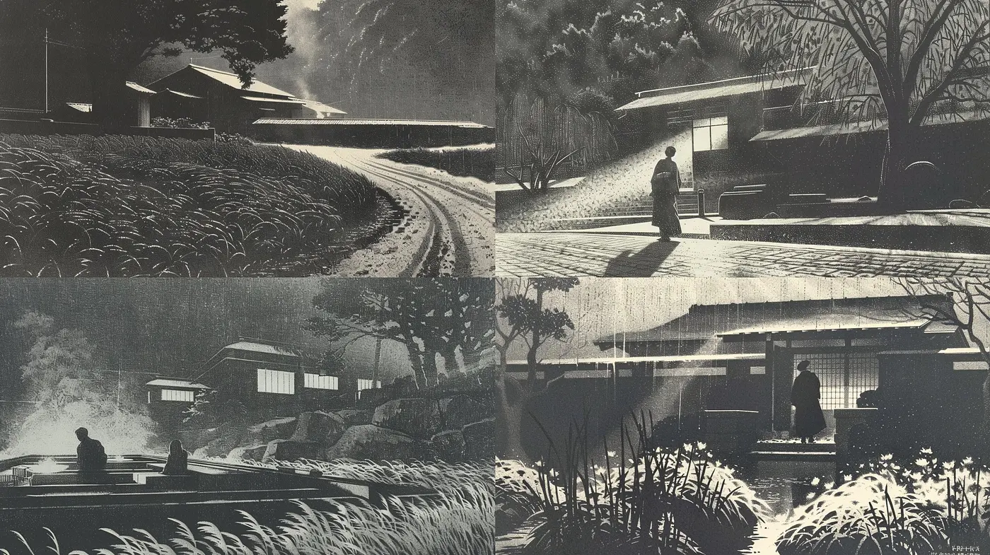Monochromatic Serenity: A Consistent Harmony in Grayscale Illustrations - Midjourney sref style