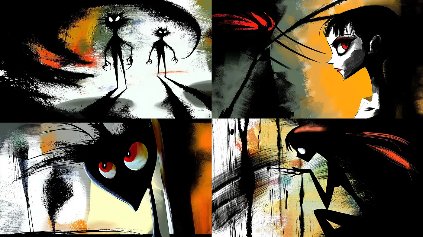 Abstract Expressionist Fusion with a Dark Surreal Twist - Midjourney sref style